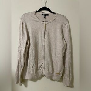 Ellen Tracy Pearl‎ Tassel Zip Up Cardigan in Tan - Petite XL